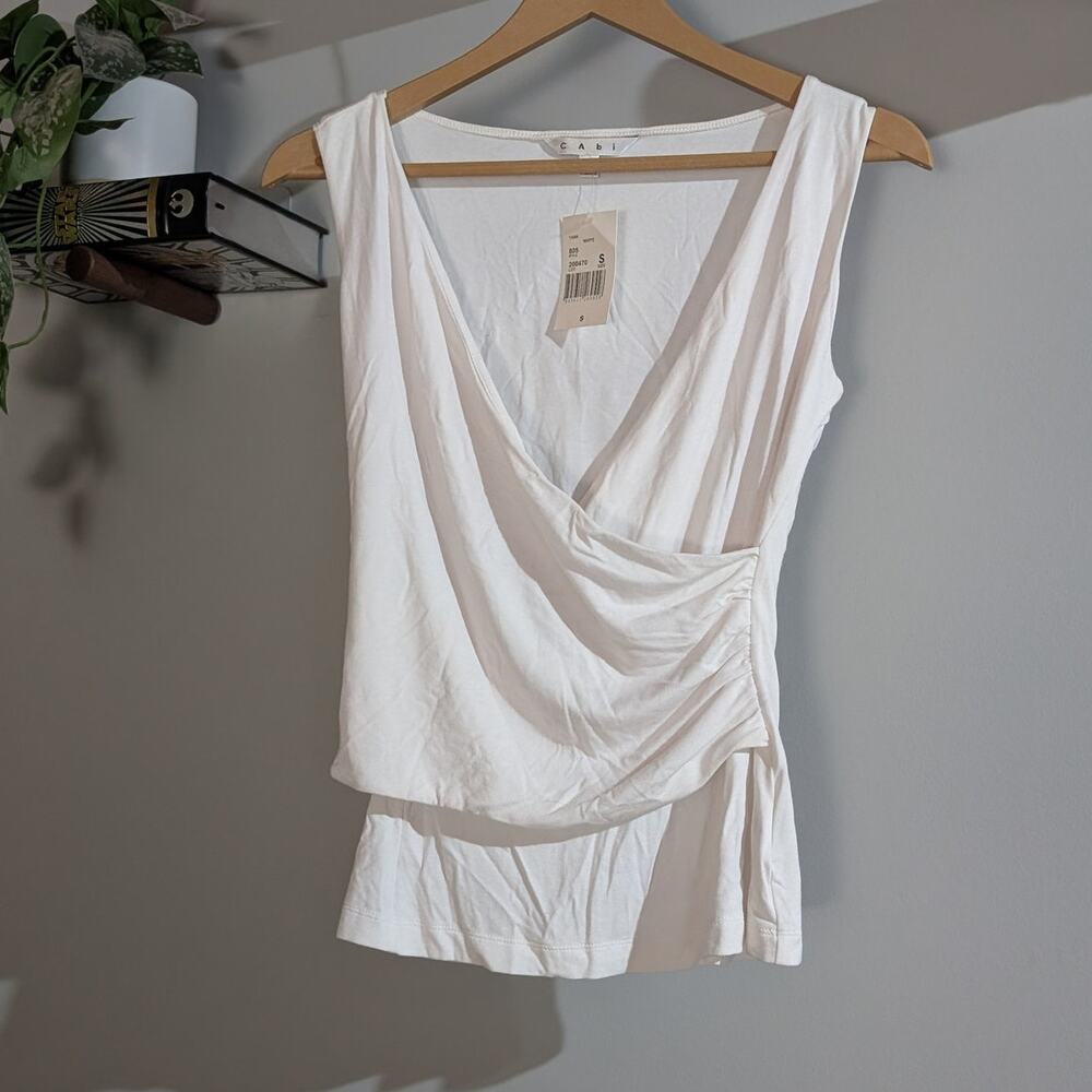 CAbi | White Crisscross Drape Wrap Tank Top | S